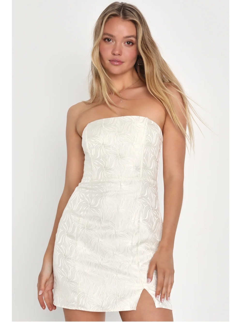 Lulus Bubbly Beauty Ivory Jacquard Strapless Bustier Bodycon Mini Dress Event XL